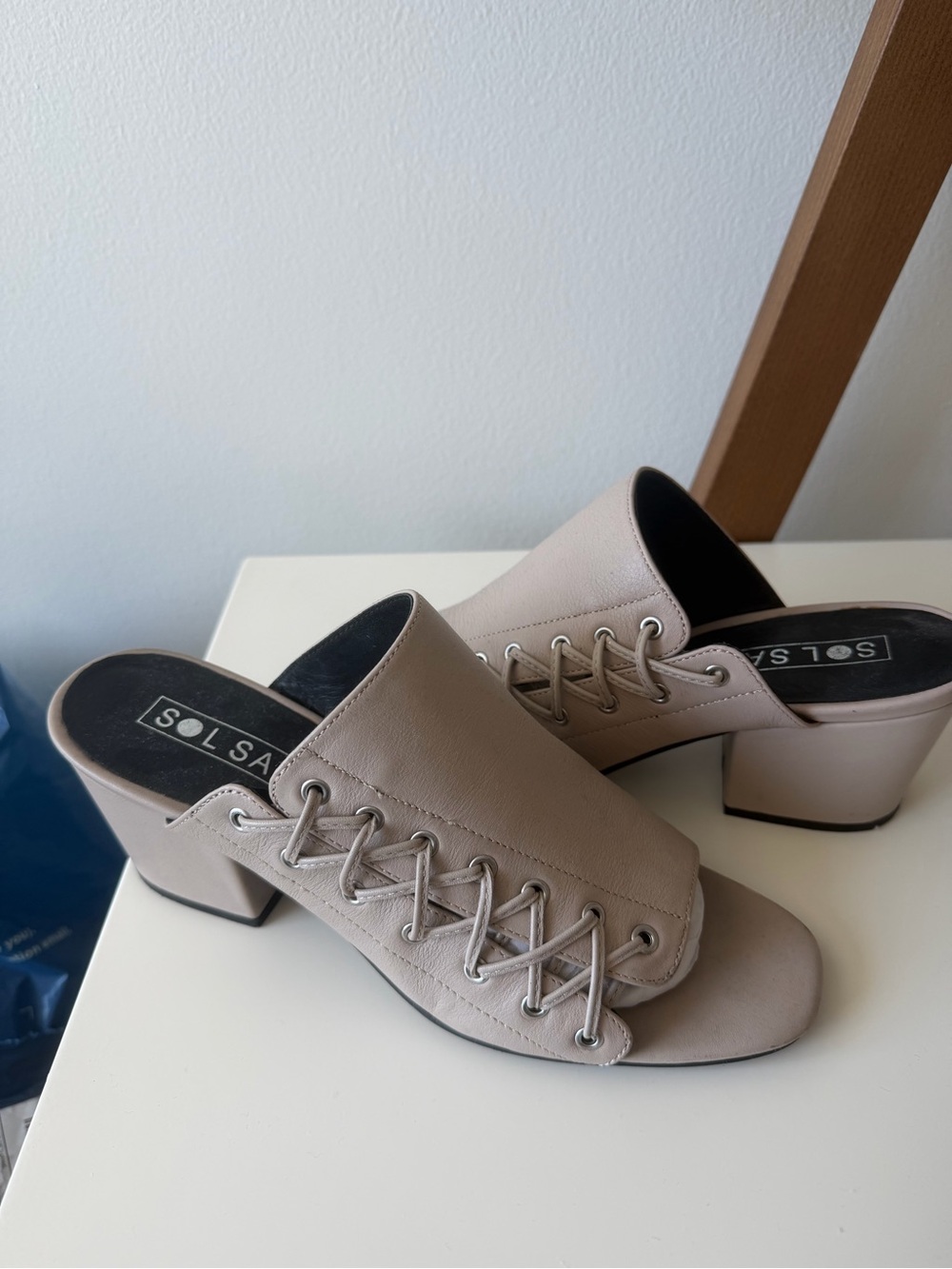 Sol Sana Beige Taupe Lace-Front Mule Heels